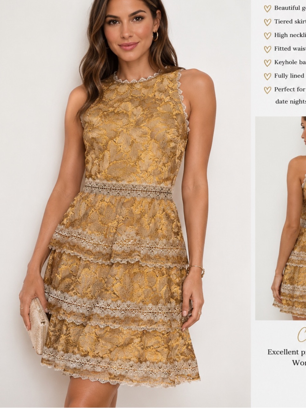 Lovers & friends golden lace tiered dress